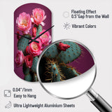 Pink Green Cactus Desert Bloom Prickly I - Asymmetric Metal Wall Clock