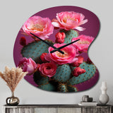 Pink Green Cactus Desert Bloom Prickly I - Asymmetric Metal Wall Clock