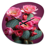 Pink Green Cactus Desert Bloom Prickly I - Asymmetric Metal Wall Clock