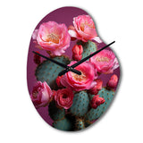 Pink Green Cactus Desert Bloom Prickly I - Asymmetric Metal Wall Clock