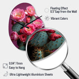 Pink Green Cactus Desert Bloom Prickly I - Asymmetric Metal Wall Clock
