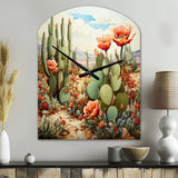 Coral Green Cactus Desert Blooms Pointillism III - Asymmetric Metal Wall Clock