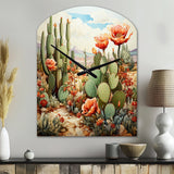 Coral Green Cactus Desert Blooms Pointillism III - Asymmetric Metal Wall Clock