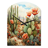 Coral Green Cactus Desert Blooms Pointillism III - Asymmetric Metal Wall Clock