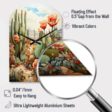 Coral Green Cactus Desert Blooms Pointillism III - Asymmetric Metal Wall Clock