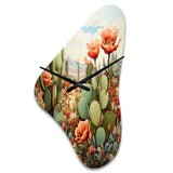 Coral Green Cactus Desert Blooms Pointillism III - Asymmetric Metal Wall Clock