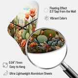 Coral Green Cactus Desert Blooms Pointillism III - Asymmetric Metal Wall Clock