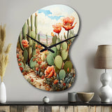 Coral Green Cactus Desert Blooms Pointillism III - Asymmetric Metal Wall Clock