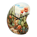 Coral Green Cactus Desert Blooms Pointillism III - Asymmetric Metal Wall Clock