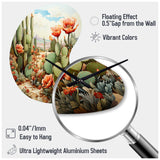 Coral Green Cactus Desert Blooms Pointillism III - Asymmetric Metal Wall Clock