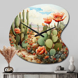 Coral Green Cactus Desert Blooms Pointillism III - Asymmetric Metal Wall Clock