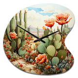 Coral Green Cactus Desert Blooms Pointillism III - Asymmetric Metal Wall Clock