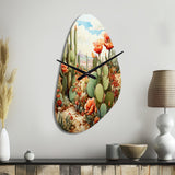 Coral Green Cactus Desert Blooms Pointillism III - Asymmetric Metal Wall Clock