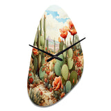 Coral Green Cactus Desert Blooms Pointillism III - Asymmetric Metal Wall Clock