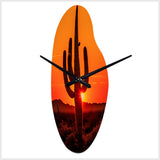 Orange Black Cactus Desert Sunset Saguaro - Asymmetric Metal Wall Clock