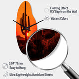 Orange Black Cactus Desert Sunset Saguaro - Asymmetric Metal Wall Clock
