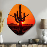 Orange Black Cactus Desert Sunset Saguaro - Asymmetric Metal Wall Clock