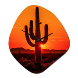 Orange Black Cactus Desert Sunset Saguaro - Asymmetric Metal Wall Clock