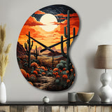 Orange Yellow Cactus Desert Sunset Saguaro - Asymmetric Metal Wall Clock