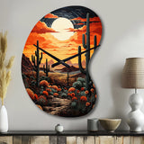 Orange Yellow Cactus Desert Sunset Saguaro - Asymmetric Metal Wall Clock
