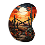 Orange Yellow Cactus Desert Sunset Saguaro - Asymmetric Metal Wall Clock
