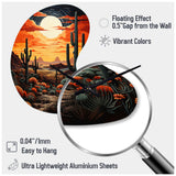 Orange Yellow Cactus Desert Sunset Saguaro - Asymmetric Metal Wall Clock