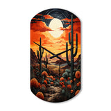 Orange Yellow Cactus Desert Sunset Saguaro - Asymmetric Metal Wall Clock