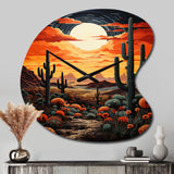 Orange Yellow Cactus Desert Sunset Saguaro - Asymmetric Metal Wall Clock