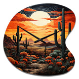 Orange Yellow Cactus Desert Sunset Saguaro - Asymmetric Metal Wall Clock