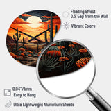Orange Yellow Cactus Desert Sunset Saguaro - Asymmetric Metal Wall Clock