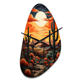 Orange Yellow Cactus Desert Sunset Saguaro - Asymmetric Metal Wall Clock