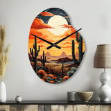 Orange Yellow Cactus Desert Sunset Saguaro - Asymmetric Metal Wall Clock