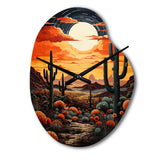 Orange Yellow Cactus Desert Sunset Saguaro - Asymmetric Metal Wall Clock