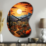 Yellow Green Cactus Desert Sunset Saguaro - Asymmetric Metal Wall Clock
