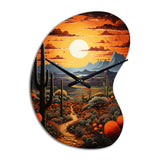 Yellow Green Cactus Desert Sunset Saguaro - Asymmetric Metal Wall Clock