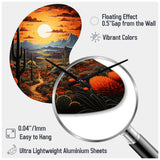 Yellow Green Cactus Desert Sunset Saguaro - Asymmetric Metal Wall Clock