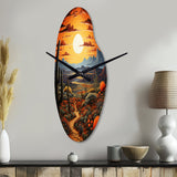 Yellow Green Cactus Desert Sunset Saguaro - Asymmetric Metal Wall Clock
