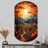 Yellow Green Cactus Desert Sunset Saguaro - Asymmetric Metal Wall Clock