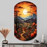 Yellow Green Cactus Desert Sunset Saguaro - Asymmetric Metal Wall Clock