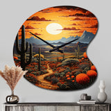 Yellow Green Cactus Desert Sunset Saguaro - Asymmetric Metal Wall Clock