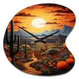 Yellow Green Cactus Desert Sunset Saguaro - Asymmetric Metal Wall Clock