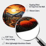 Yellow Green Cactus Desert Sunset Saguaro - Asymmetric Metal Wall Clock