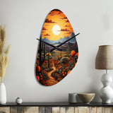 Yellow Green Cactus Desert Sunset Saguaro - Asymmetric Metal Wall Clock