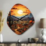 Yellow Green Cactus Desert Sunset Saguaro - Asymmetric Metal Wall Clock