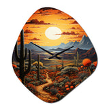 Yellow Green Cactus Desert Sunset Saguaro - Asymmetric Metal Wall Clock