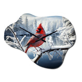 Canada Red Cardinal Bird Winter Wonderland V - Asymmetric Metal Wall Clock