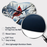 Canada Red Cardinal Bird Winter Wonderland V - Asymmetric Metal Wall Clock