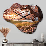 Pink Cherry Blossom Field II - Asymmetric Metal Wall Clock