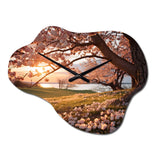 Pink Cherry Blossom Field II - Asymmetric Metal Wall Clock