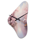 Pink Cherry Blossom Romantic Impression IV - Asymmetric Metal Wall Clock